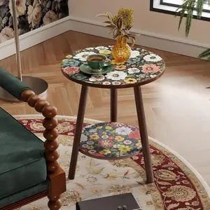 Double-Layer Mandala Floor Display Shelf, Vintage Round Storage Stand with Hidden Storage, Decorative Plant Stand & Side Table for Living Room, Bedroom, Balcony & Small Spaces