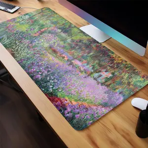 Floral Garden Pattern Mouse Pad, Rectangle Gaming Mouse Pad, Non-Slip Rubber Base Stitched Edge Desk Pad for Desk Laptop Desktop, Computer Accessories