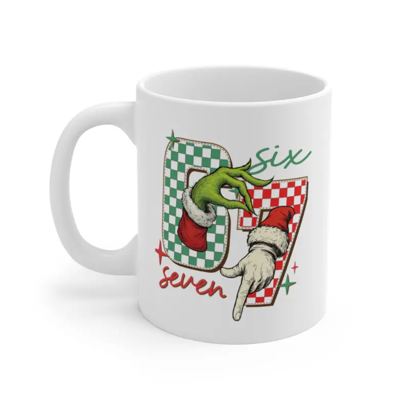 Skeleton 6 7 Xmas Meme Mug, Funny Holiday Coffee Cup, Christmas Gift for Friends, Coworkers, Family, Ceramic Mug