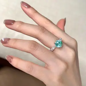 LXF Accessories Blinking Paraíba Green Mint Mianbo Ring – Lightweight, Luxury Fashion, Micro-Set 3-Carat Green Diamond