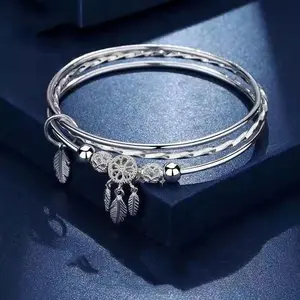 Silver Plated Dream Catcher Bracelet for Women - Adjustable Tassel & Feather Bangle, Birthday Christmas Mother's Day Jewelry Gift for Mom, Wife