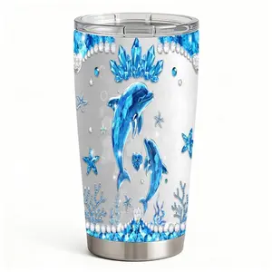 20oz Crystal Dolphin & Starfish Stainless Steel Tumbler， Tumbler with Lid Double Wall Vacuum Insulated Travel Mug