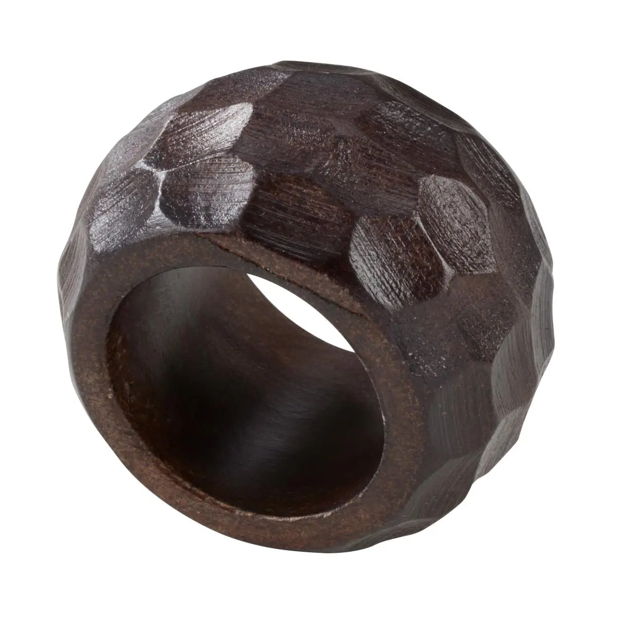 SARO NR180.CF Wooden Napkin Rings - Chunky Shape, Coffee Color, Mango Wood, Set of 4, Round Ring, Textured Face, Table Decor, Dining Table Decor, Kitchen Utensil Accessory, Organic Tone