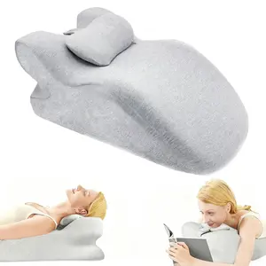 Curved Pillow Set, Bed Wedge Pillow Headboard with Memory Foam Neck Cushion - for Acid Reflux, Sleep, Neck and Back Support, Light Gray and Bubble Gray