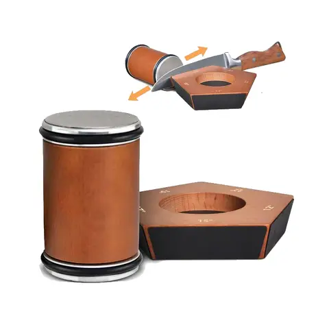 Wooden Manual Knife Sharpener Set - 1 Set Stainless Steel Kitchen Tool with Magnets, Non-Slip Kitchen Gadget, Men's Knife Sheath, Battery-Free Home Use Gift Option