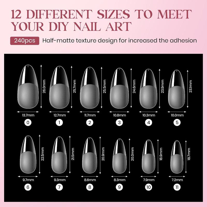 MIZHSE 6-in-1 Nail Kit – Solid Glue, 240pcs Almond Tips, UV Lamp, DIY Extension Set