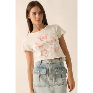 Butterfly Garden Lettuce-Edge Graphic Baby Tee