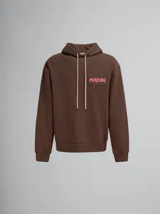 MARNI Brown melange cotton hoodie with Marni patch Mens Apparel