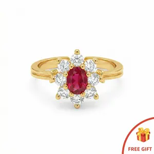 Bright Red Oval Stone Halo Ring - Sunflower Design Costume Jewelry, Everyday Wear Accessory, Ideal Gift for Special Occasions, Bright Red Rings