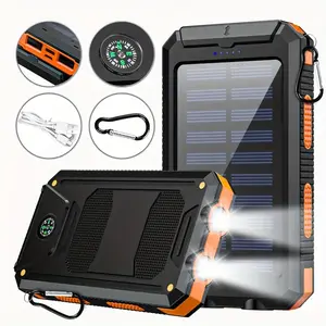 Outdoor emergency essential! 10000mAh Solar Power Bank: fast charging dual USB + flashlight. Waterproof shockproof, with compass & carabiner!