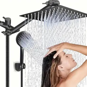8-Inch Rain Shower Head with Handheld Combo, Stainless Steel Chrome, 11-Inch Adjustable Arm, European Style, Perfect Holiday Gift