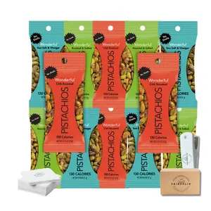 Wonderful Pistachios No Shell, Variety Pack Sea Salt & Vinegar, Roasted & Salted, Chili Roasted, o.75 oz With bag clip, By Drinkolin Snack Protein Nut