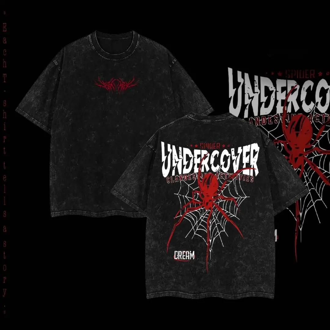 Retro Limited Spider Tshirt - Undercover Shirt Washed Vintage Aninme Tee, Anime Streetwear, Lightweight Cotton, Graphic tees, Solo leveling Merch Fabric