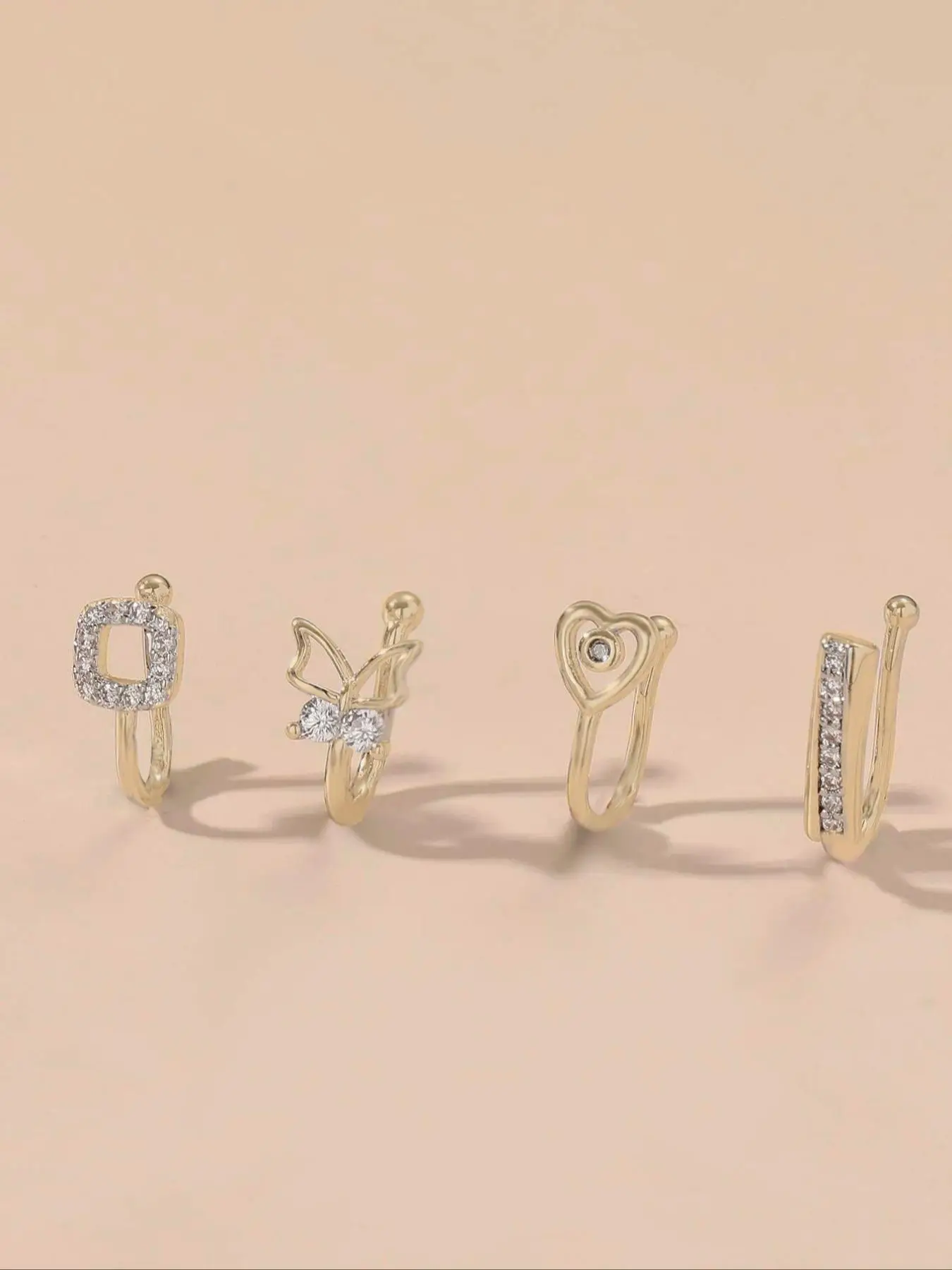 Rhinestone Decorated Nose Rings, 4pcs Punk Style No Piercing Nose Rings for Party, Daily Clothing Decor, Trendy All-match & Exquisite Jewelry for Birt