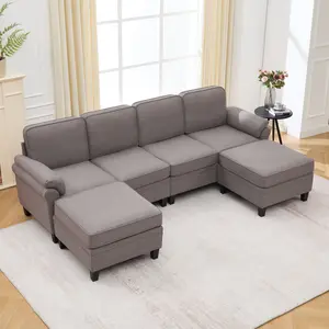 Aobtkel®102-inch deep gray linen fabric modular combination sofa, L-shaped cloud sofa with storage space under the sofa, DIY combination for living room use