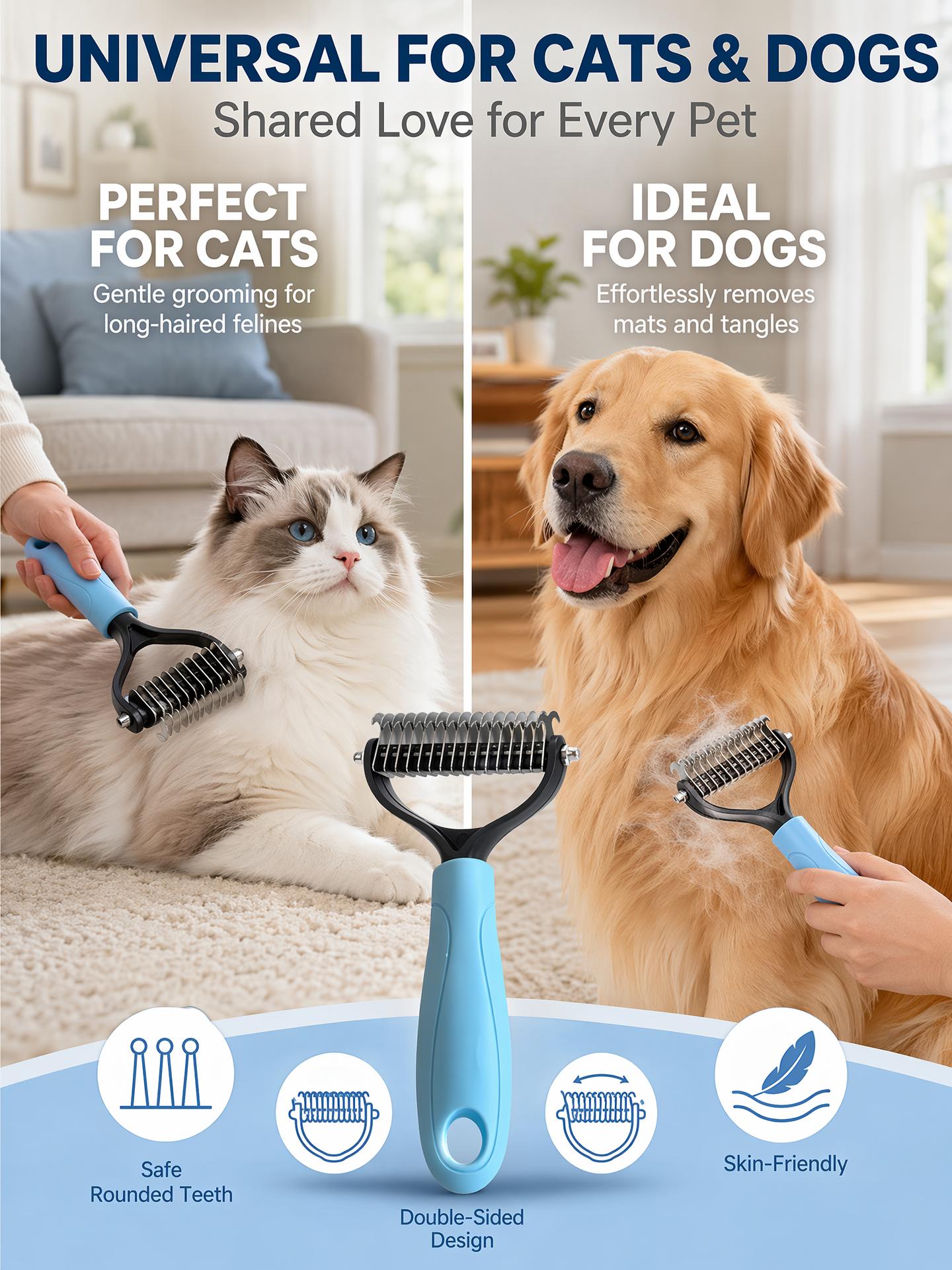Pet Grooming Brush - Double Sided Shedding and Dematting Undercoat Rake Comb for Dogs and Cats, No More Nasty Shedding or Flying Hair Pet Grooming Brush - Double Sided Shedding and Dematting Undercoat Rake Comb for Dogs and Cats, No More Nasty Shedding or Flying Hair