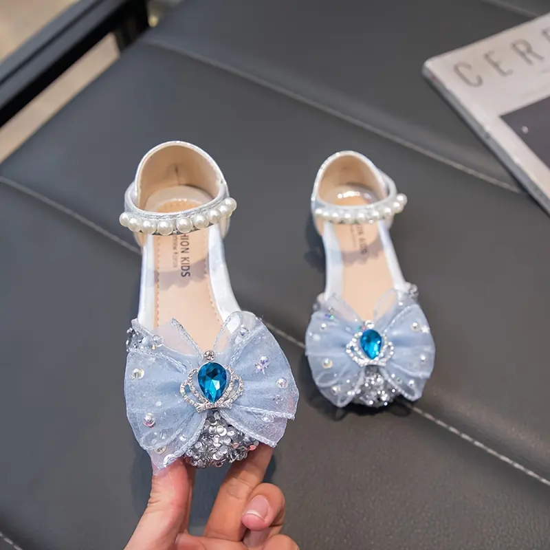 Girls' Rhinestone Round Toe Flat Heels Sandals - Solid Synthetic PU Upper Velcro-Closure Party Formal Footwear for Spring, Summer, Fall Kids' Fashion Must-Haves, Party Wear