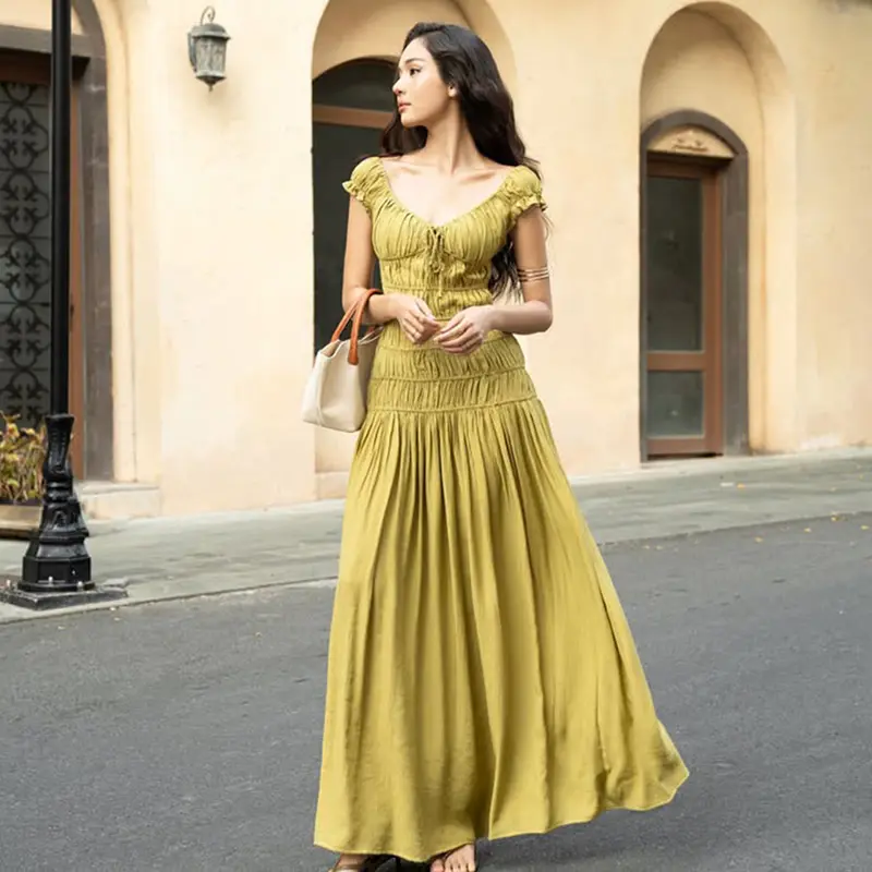 Ruched V Neck Short Sleeve Ruffle Maxi Dress with Front Tie for Women's Summer & Fall Slim A Line Elegant Party Gown Night Club Dating Outfit Solid Color Dresses - TikTok Shop Ruched V Neck Short Sleeve Ruffle Maxi Dress with Front Tie for Women's Summer & Fall Slim A Line Elegant Party Gown Night Club Dating Outfit Solid Color Dresses - TikTok Shop