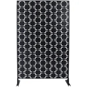 Outdoor & Indoor Privacy Screen Metal Privacy Screen 76" H*48" W, Freestanding Decorative Privacy Screen for Deck Balcony Patio, Privacy Fence Panels for Outside Lawn Garden PS105 BLACK,LIGHT WEIGHT