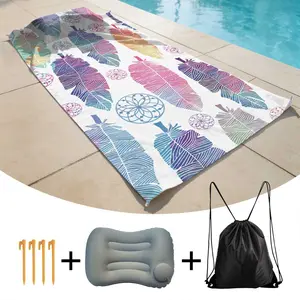 Beach Towel Pillow Set, Inflatable Pillow & Beach Pins, Drawstring Bag Included, Perfect for Summer Vacations, Comfortable & Durable