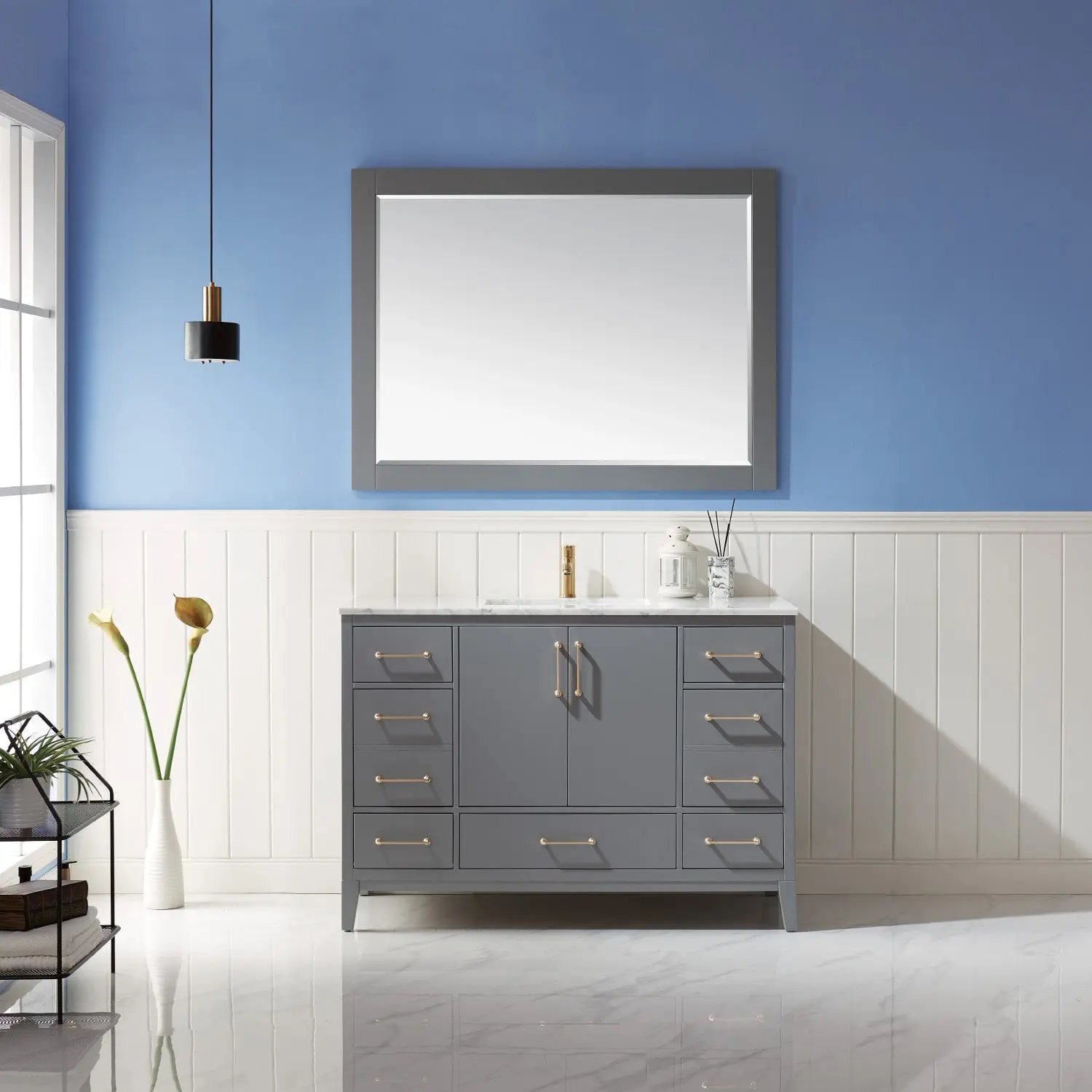 Altair Design Sutton 48" Single Bathroom Vanity Set in Gray and Carrara White Marble Countertop