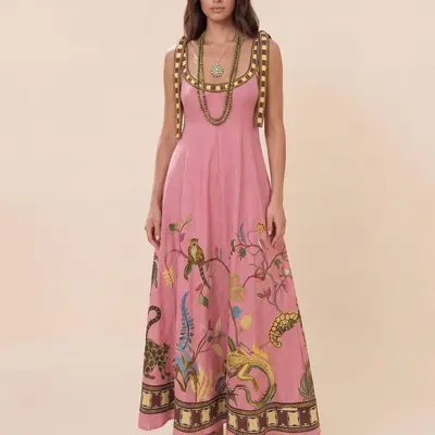 linen lobster dress Linen Sleeveless Midi Dress in Lobster Lagoon | Women's XS | Pink