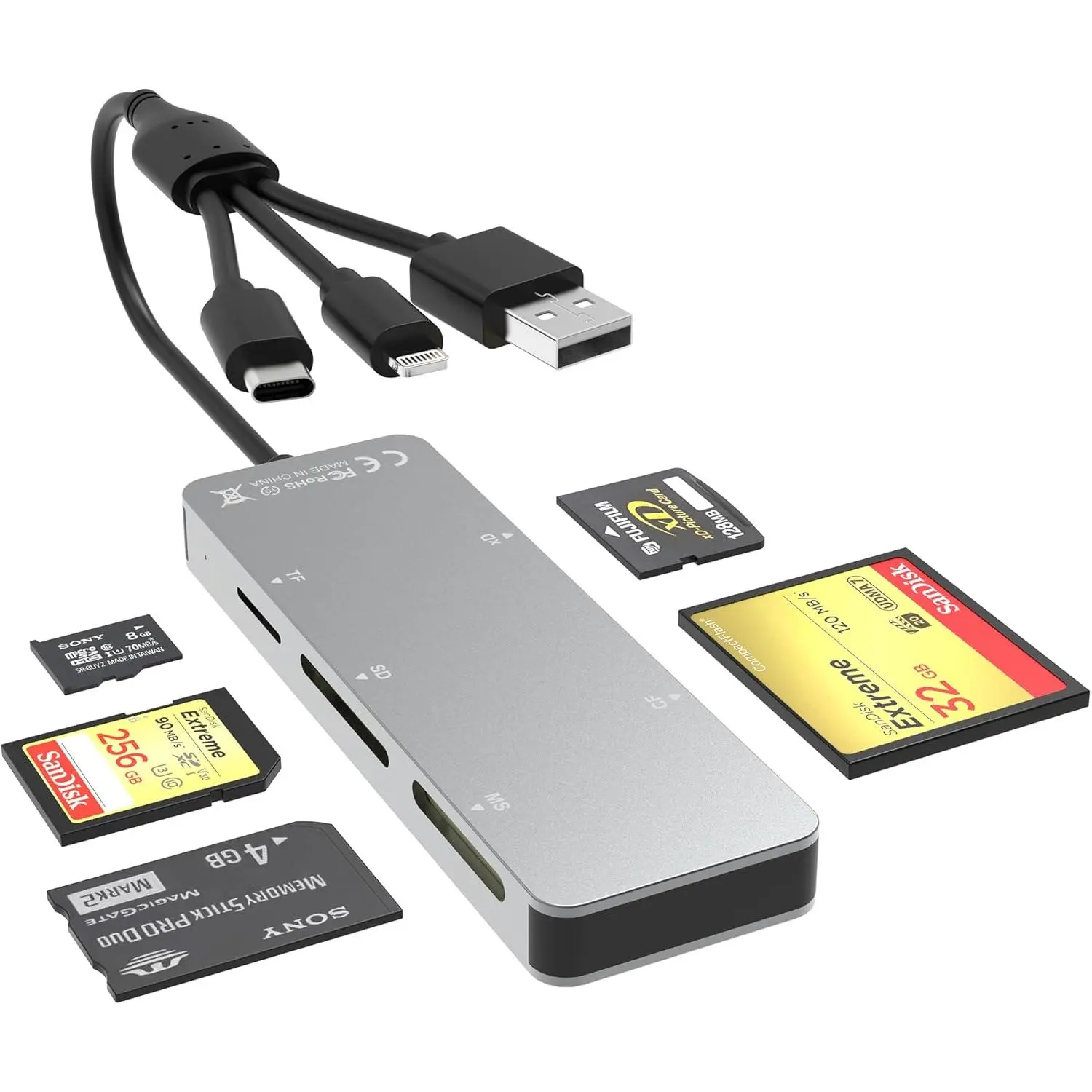 Memory Stick Pro Duo Adapter for /USB C/PC -  5 in 1 SD/TF/CF/MS/XD Picture Card Reader, Multi Memory Card Reader USB C Lightning OTG Adapter Memory Stick pro Duo Reader for