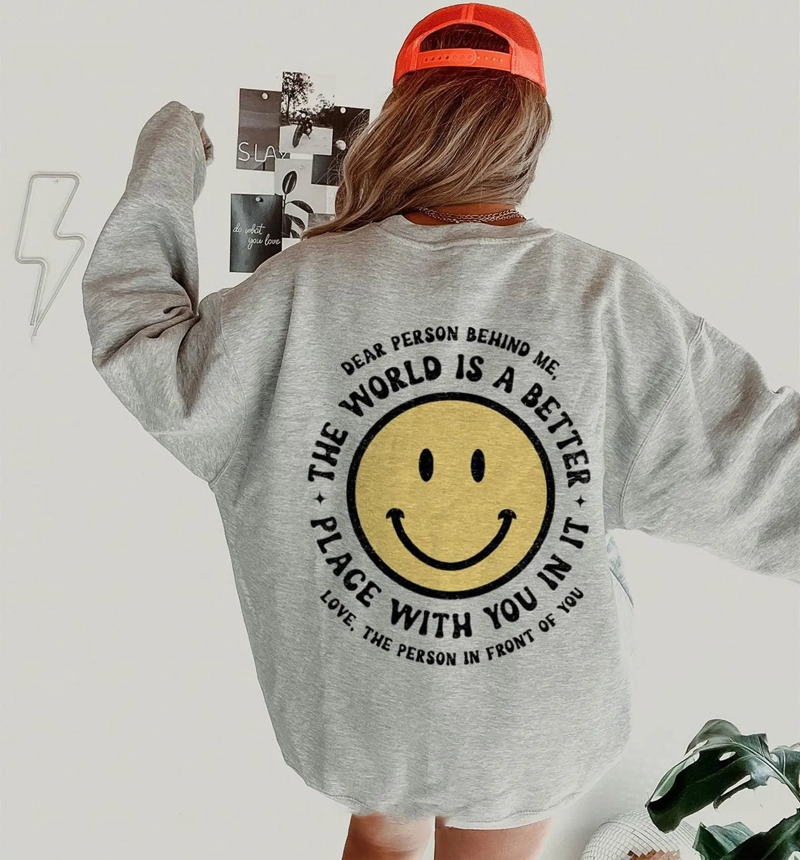 Dear Person Behind Me Sweatshirt Preppy Happy Face Crewneck Positive Mental Health Gift Indie College Sweater Spread Kindness Sweatshirt Crewneck Womenswear