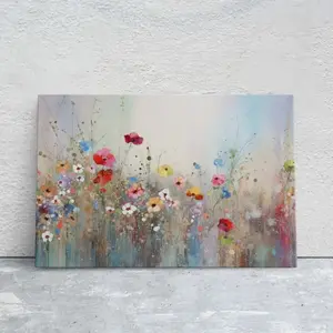 Wildflowers on Canvas, Flowers in Rain. Abstract Wall Art, Framed Canvas, Watercolor flowers, Floral Print, Classic, Rustic Farmhouse