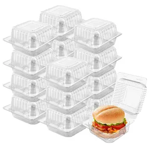 150 Pack 5 x 5 inch Clear Plastic Disposable Clamshell Container,Hinged Take Out Clamshell Dessert Container with Lid Takeout Tray Disposable Food Clamshell Containers for Dessert,Cakes,Sandwiches