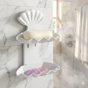 Double-layer Shell Design Soap Dish, Wall-mounted Detachable Soap Holder with Drainage, Moisture-proof and Mold-resistant for Bathroom Kitchen Sink Countertop, ABS Eco-friendly Material Multi-scene Soap Storage Organizer