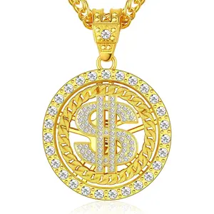 KRFY 18K Gold Plated Dollar Sign Necklace for Men - Iced Out CZ Money Pendant with Rotatable Spinner - 27.5" Cuban Chain - Hip Hop Fashion Jewelry & Halloween Costume Accessary DealsForYouDays