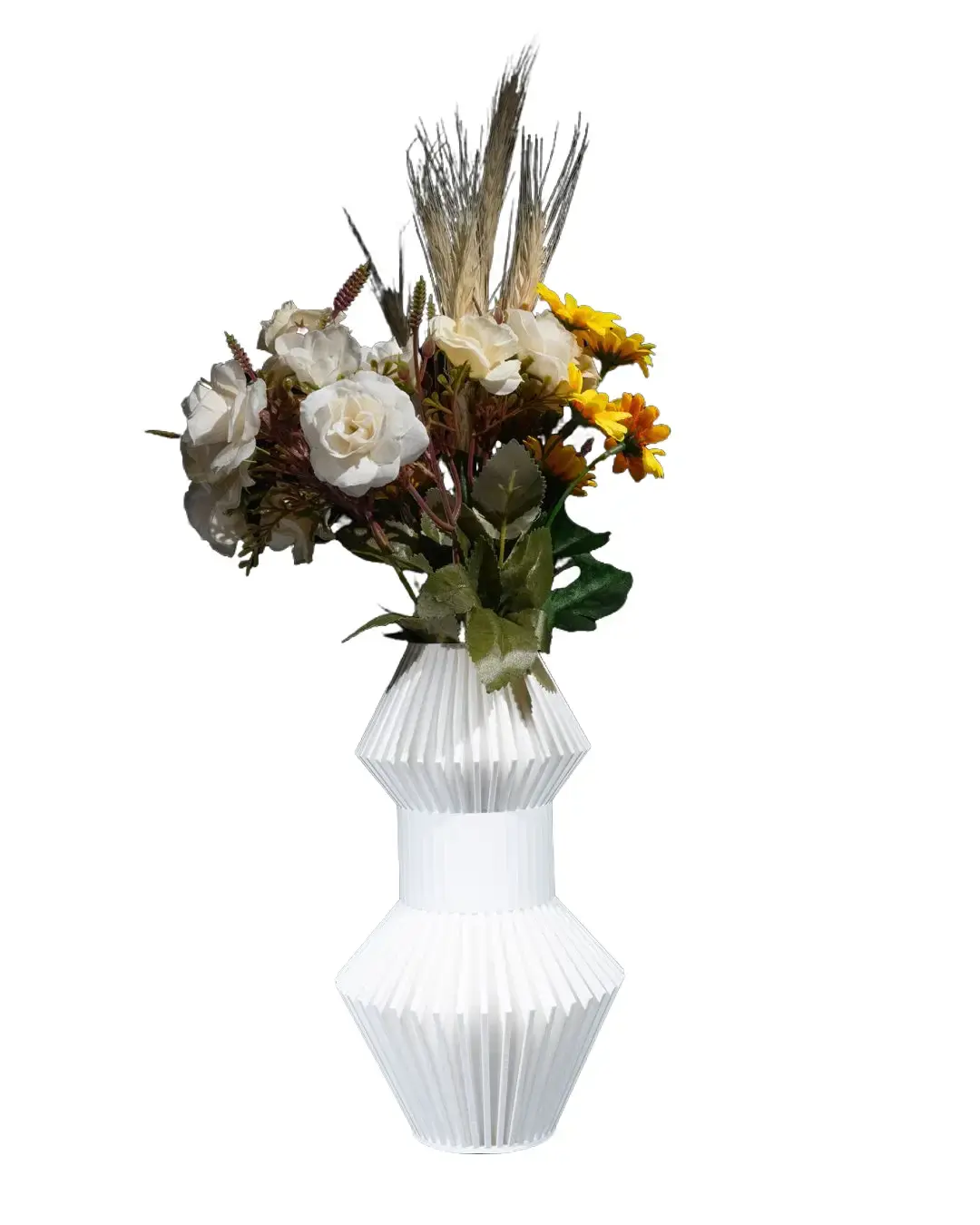 White Pleated Vase for Flowers, Tiered Accordion Bud Vase for Dining Table Centerpiece and Entryway Console, Sculptural Fluted Flower Vase for Living Room, Modern Minimalist Decor