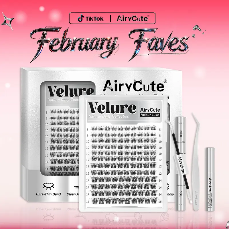 Velure | AiryCute Velour Luxe Collection Upgrade U Lashes with Ultra-Dense, Waterproof, Long-Lasting Lashes | Venus | Natural Daily | Beginner-Friendly DIY Lashes for a Flawless, Voluminous Look | Trendy & Must-Have Clusters