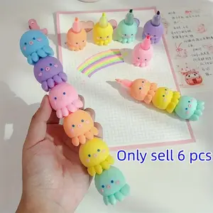 Cute Octopus Highlighter Set, 6pcs Fluorescent Markers for Art & Graffiti, Ideal for Education & Professional Use, Perfect Birthday Gift, Art Materials