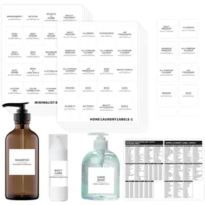 540 PCS Bathroom Home Laundry Labels for Organizing with DIY Blank Labels, Preprinted Minimalist Waterproof Oil Resistant Stickers for Bathroom Laundry Home Beauty Organization Supplies Labels