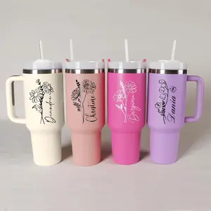 Mama's Garden 40oz Tumbler, Custom Birth Flower Mother's Day Gift, Kids Names Mom Cup with Handle, Thoughtful Birthday Gift for Grandma Nana, Insulated Wedding Cups