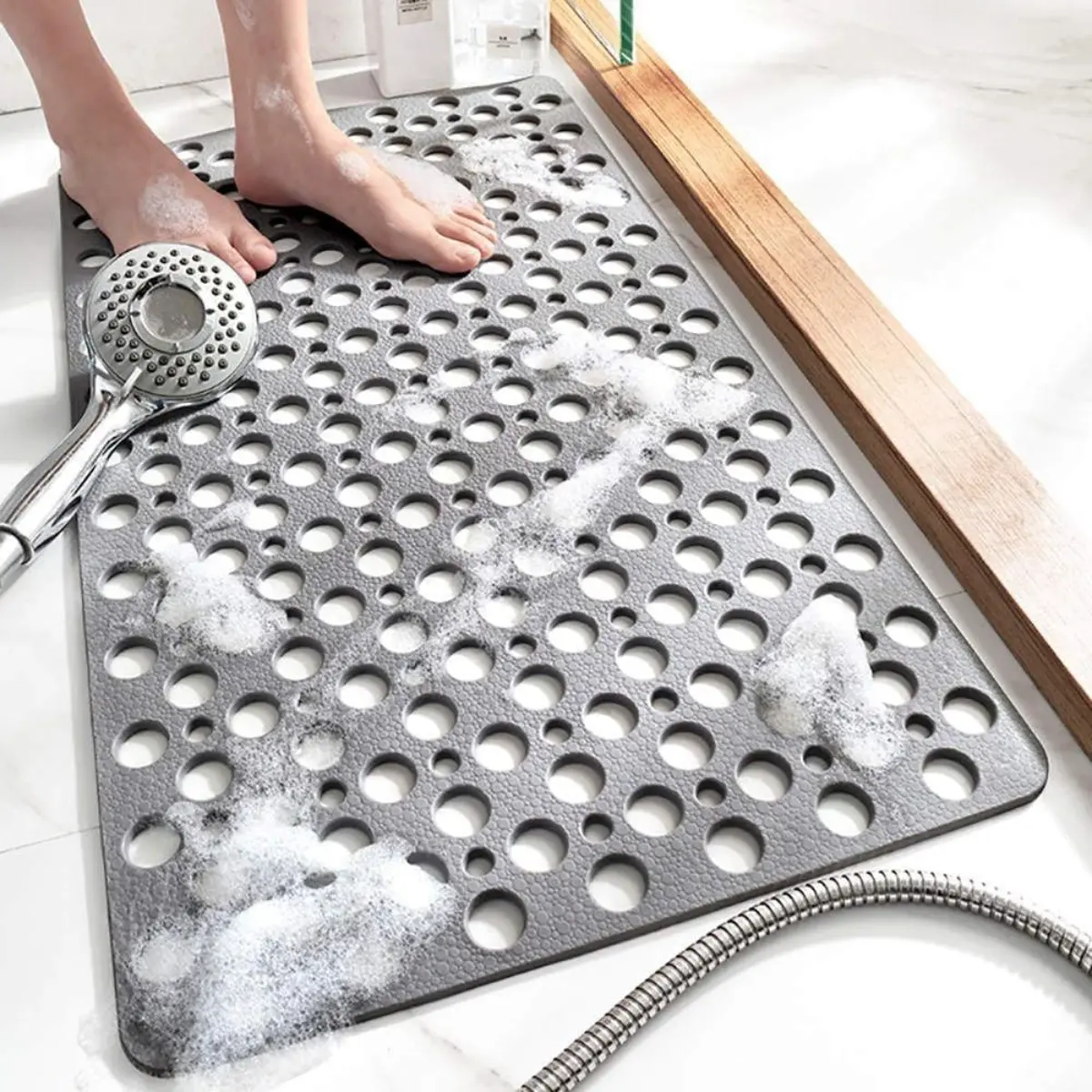 Extra Large Non-Slip PVC Bathroom Safety Mat with Suction Cups, Drainage Holes & Quick Dry - Durable Rectangle Synthetic Accessory for Inside Shower, Non Slip Shower Mats For Inside Shower, Bathroom Accessories