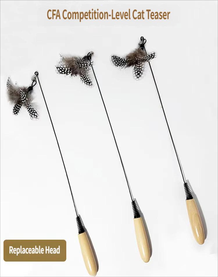 Interactive Cat Teaser Wand Toy with Feather & Bell – Durable Elastic Rod, Replacement Head, Boredom Relief Toy for Cats & Small Dogs