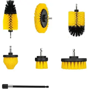 7-Piece Drill Brush Attachment Set, Multi-Purpose Power Scrubber Kit with Extension Rod – Nylon Bristle Brushes for Car, Bathroom, Tile, Grout Cleaning (Fits Most Handheld Drills)