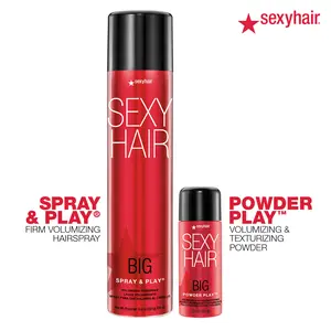 SexyHair Big Powder Play Volumizing & Texturizing Powder and Volumizing Hairspray Bundle| Root Lift for Medium to Coarse Hair | No White Residue| Unisex Hair Volume Powder | Up to 72 Hour Humidity Resistance | All Hair Types | Fragrance-Free & Talc-Free