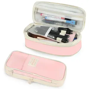 Colorful Large Storage Pencil Case - Zipper Bag with Mesh Pockets, 20cm Rulers, 5 Slots, Multi-Use Office Travel Accessory, 8.66 x 4.13 x 2.56in