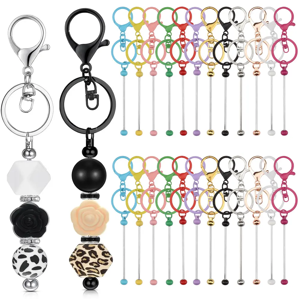 6pcs/12pcs/24pcs Beadable Keychain Bars Bulk Blank Creative Cute Keychains Bar for Beads Purse Keychains for Women Man Keychain Pendant Key Ring Keyrings