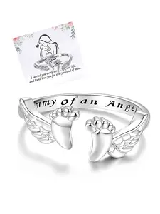 Mother's Day "Angel Mom" ​​Bracelet, Miscarriage Memorial Ring, Adjustable Infinity Bangle paired with an "Angel Mom" ​​Ring—Memorial Jewelry for the Loss of a Baby. A Thoughtful Sympathy Gift for Mom—The Perfect Mother's Day Present.