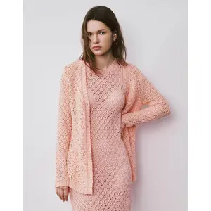 URBAN REVIVO 2026 Lady's Basic Fitted Knitting Cardigan - V-Neck, Long-Sleeve, Cotton-Polyester Blend, Medium-Length Casual Outerwear Top