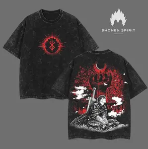 Guts "Black Swordsman" - Berserk Anime Double Printed Vintage Washed Unisex Oversize Anime Manga Washed Heavyweight Cotton T-shirt, gifts For Anime Fan, Anime Lover