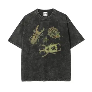 Women's Retro Beetle Graphic T-Shirt, Oversize Street Style Short-Sleeve Top in Soft Washed Cotton for Party Wear