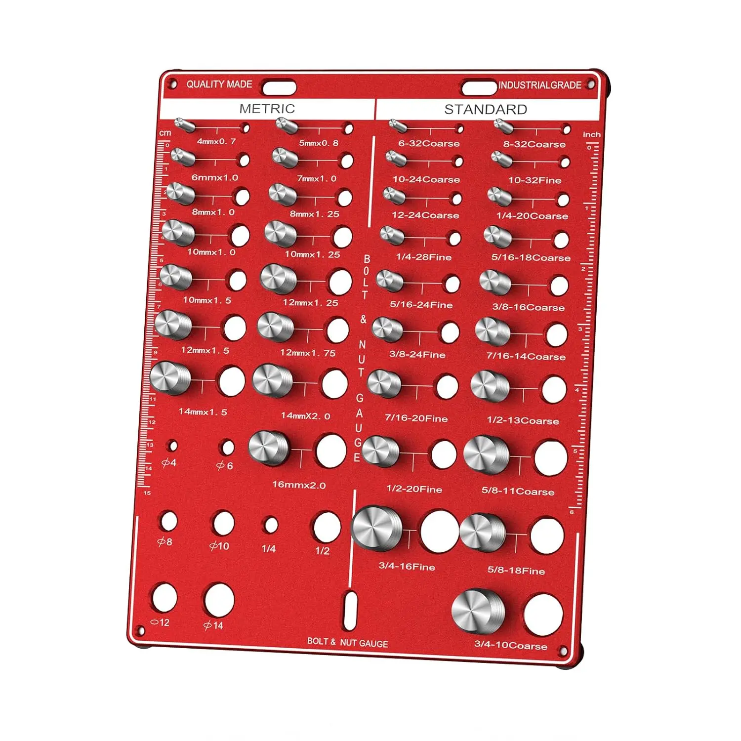42 Nut and Bolt with 19 Standard & 15 Metric & 8 Bit Gauge, Bolt Size and Nut Size Identifier Gauge(Inch and Metric) (Red)