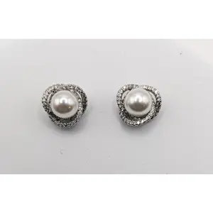 Beautiful Crystal and Pearl Silver Studs