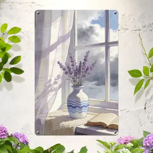 Lavender Window Wall Art - Serene Lavender by The Window Canvas Print, Calm Decor for Living Room/Bedroom, Multiple Mounting Methods (Nail/Hang/Tape), Artistic, Decoration